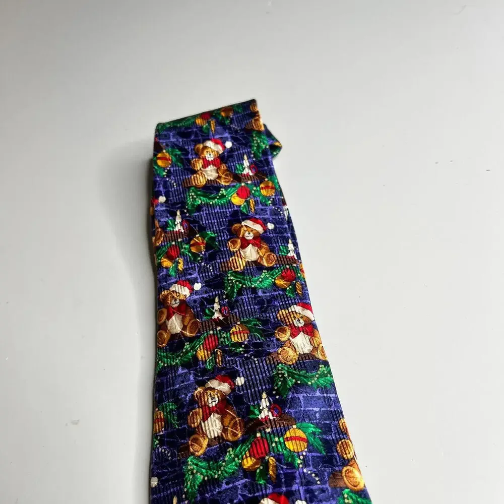 Robert Talbott Rodes Christmas Tie Teddy Bears Holiday Print‎ USA